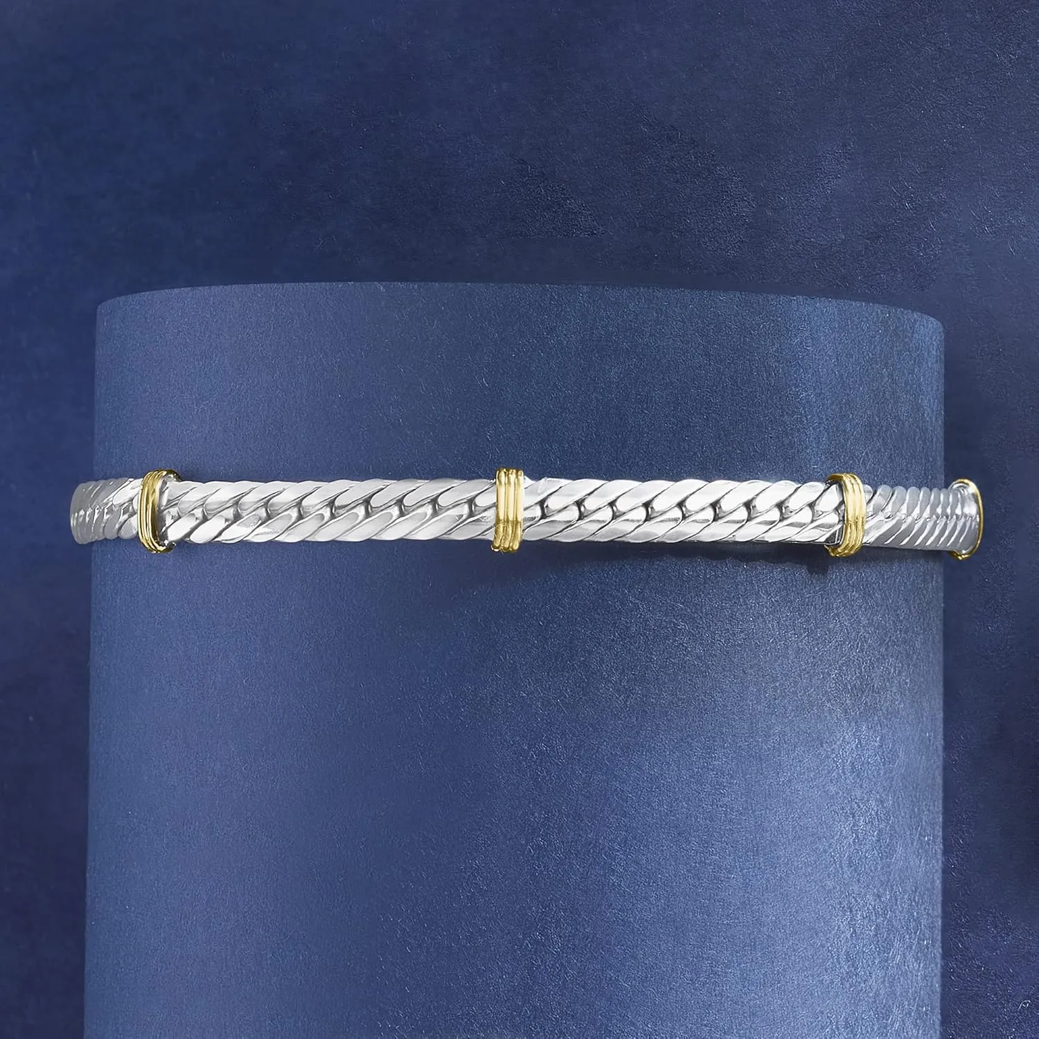 Ross-Simons Sterling Silver and 14kt Yellow Gold Cuban-Link Bracelet
