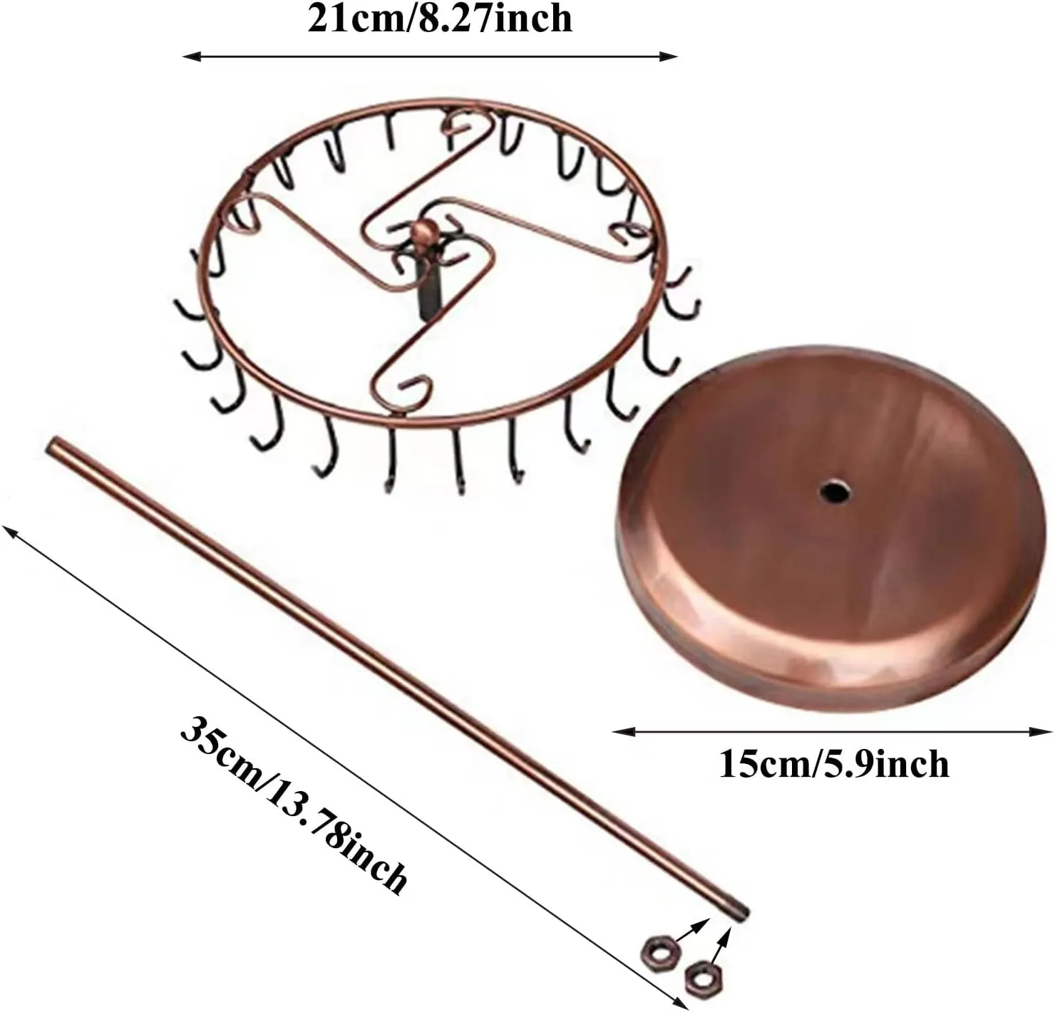 Rotating Necklace Holder Jewelry Organizer Display Stand 14-Inch with 23 Hooks Copper