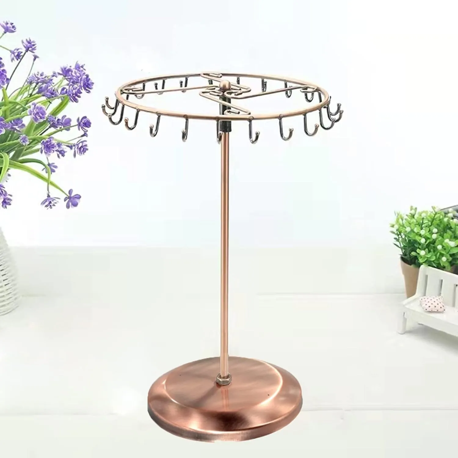 Rotating Necklace Holder Jewelry Organizer Display Stand 14-Inch with 23 Hooks Copper