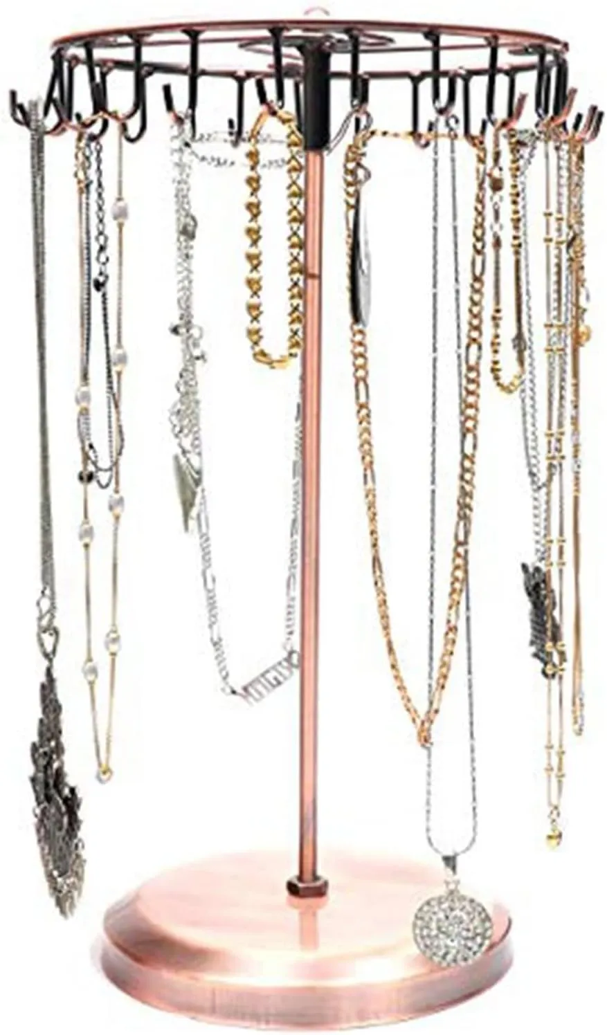 Rotating Necklace Holder Jewelry Organizer Display Stand 14-Inch with 23 Hooks Copper