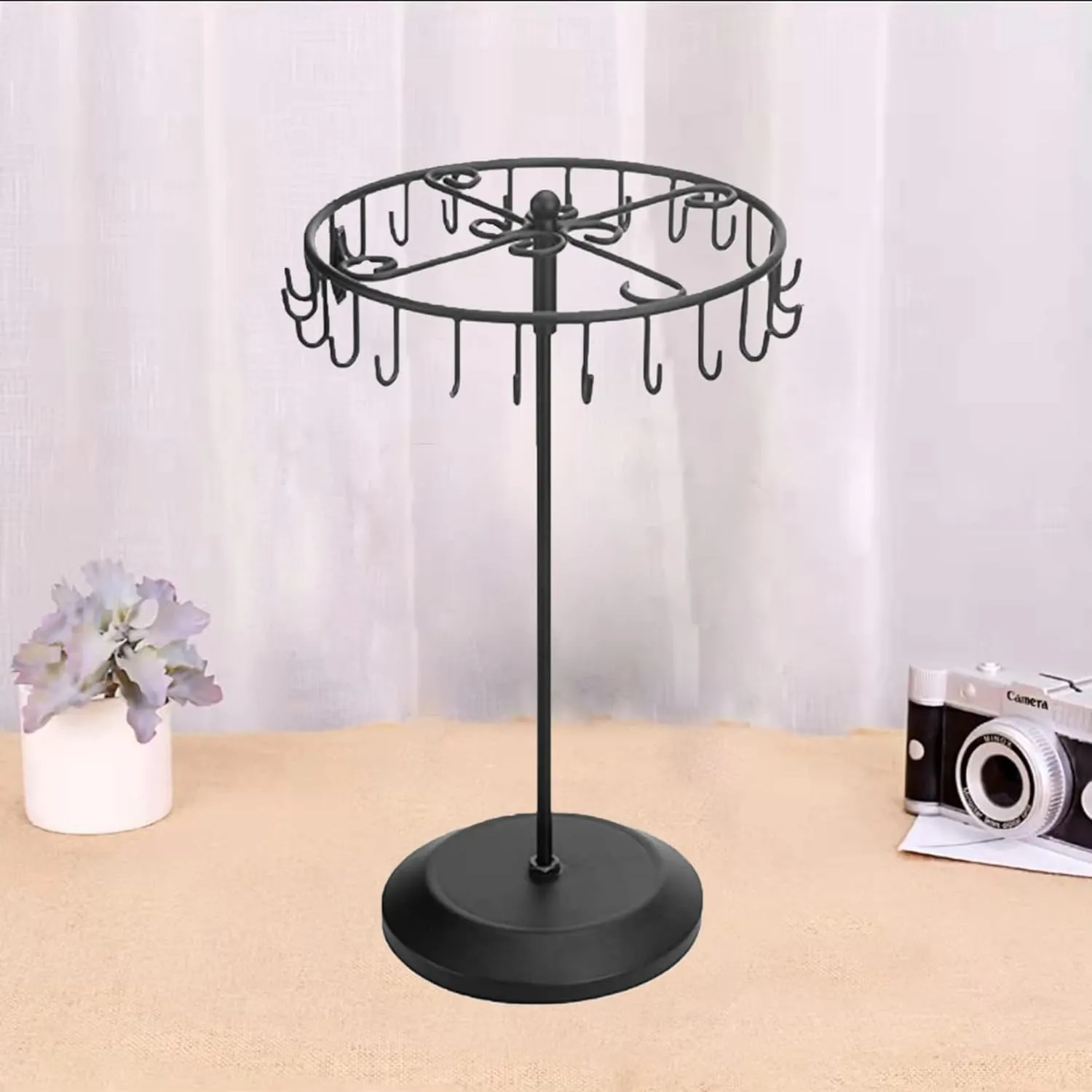 Rotating Necklace Holder Jewelry Organizer Display Stand 14-Inch with 23 Hooks (sliver)