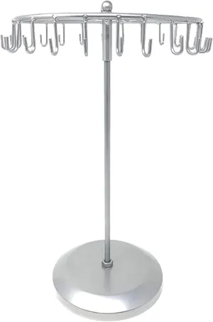 Rotating Necklace Holder Jewelry Organizer Display Stand 14-Inch with 23 Hooks (sliver)
