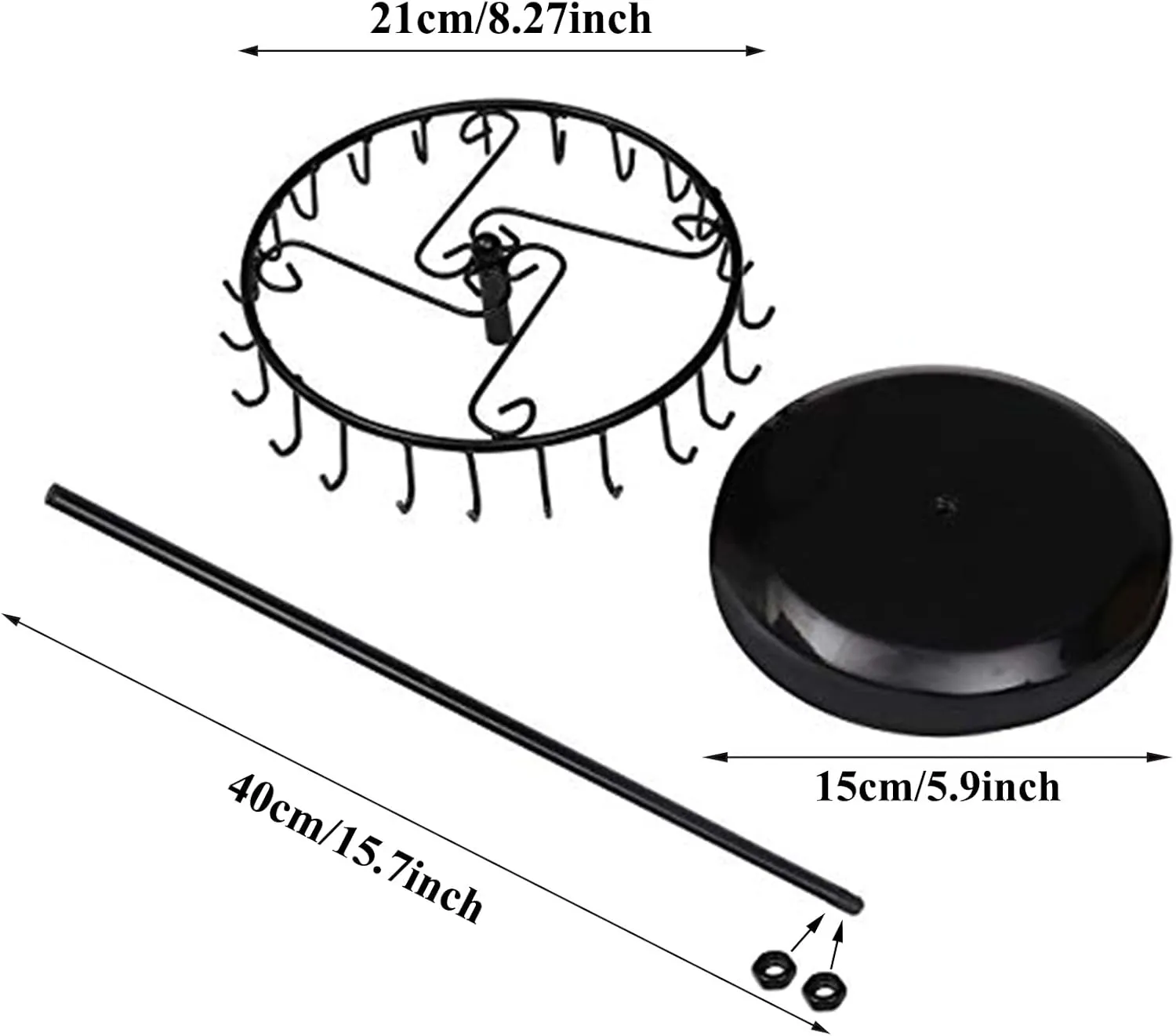 Rotating Necklace Holder Jewelry Organizer Display Stand 15.7-Inch with 23 Hooks (long-black)