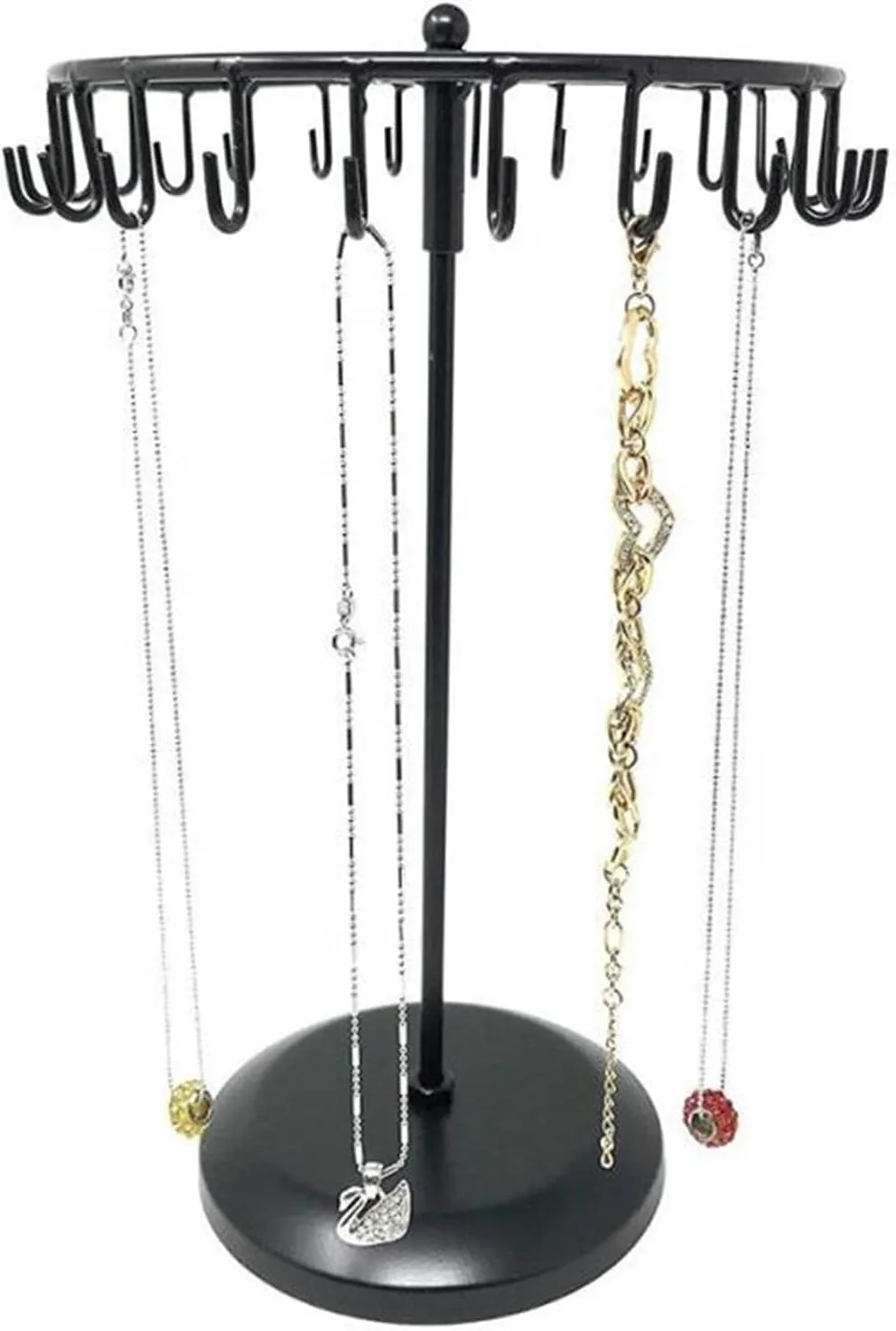 Rotating Necklace Holder Jewelry Organizer Display Stand 15.7-Inch with 23 Hooks (long-black)