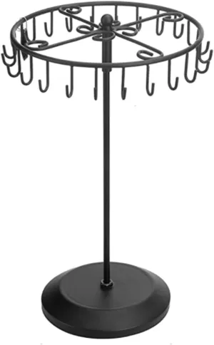 Rotating Necklace Holder Jewelry Organizer Display Stand 15.7-Inch with 23 Hooks (long-black)