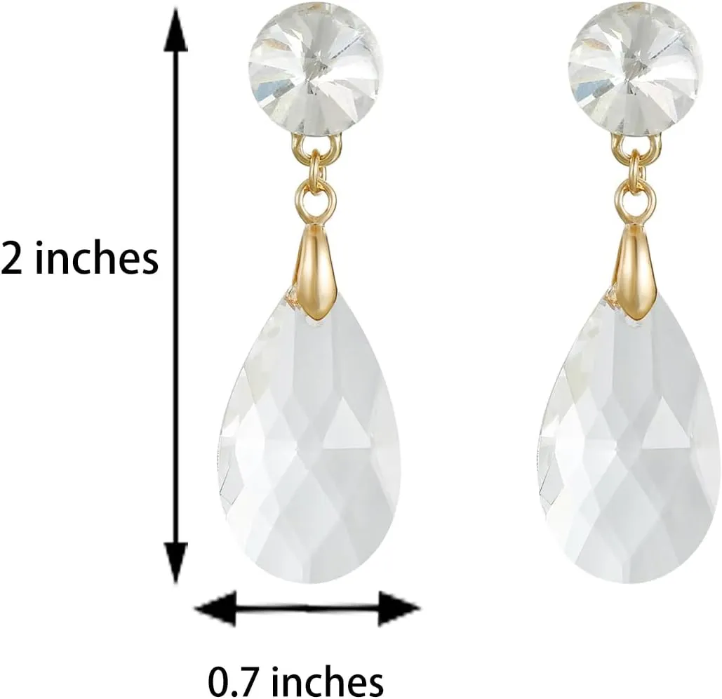 Round and Teardrop Crystal Stud Dangle Earrings Hypoallergenic Gold Plated Birthstone Drop Earrings Trendy Evening Prom Pageant Jewelry Gift for Women