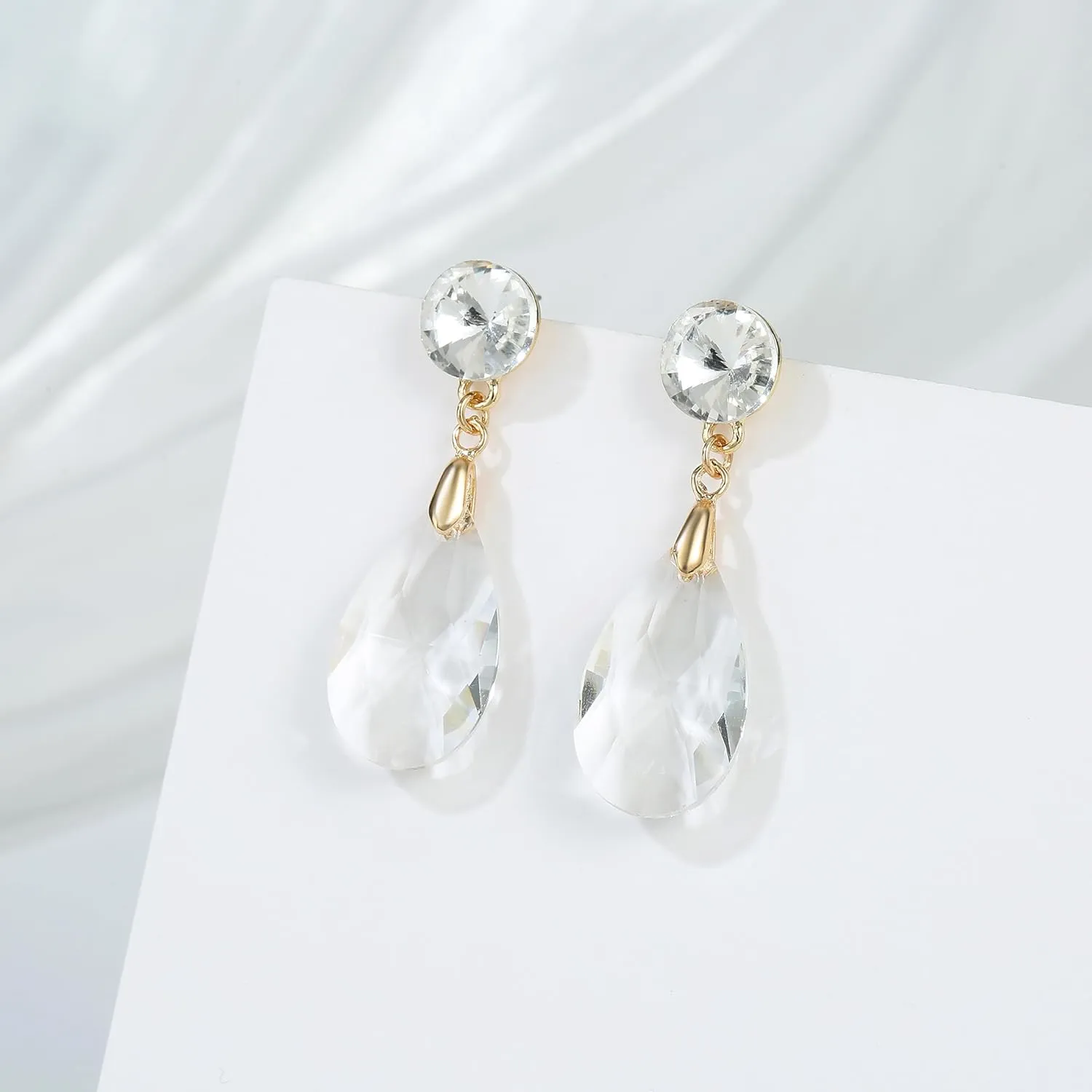 Round and Teardrop Crystal Stud Dangle Earrings Hypoallergenic Gold Plated Birthstone Drop Earrings Trendy Evening Prom Pageant Jewelry Gift for Women