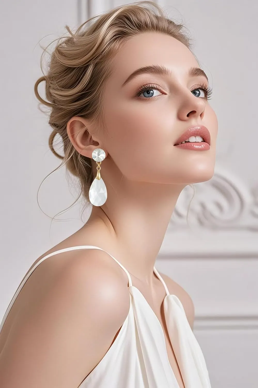 Round and Teardrop Crystal Stud Dangle Earrings Hypoallergenic Gold Plated Birthstone Drop Earrings Trendy Evening Prom Pageant Jewelry Gift for Women