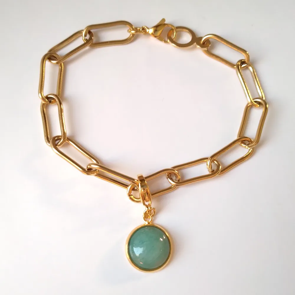 Round Green Jade Paperclip Bracelet