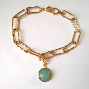 Round Green Jade Paperclip Bracelet