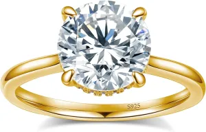 Round Moissanite Engagement Rings for Women, Women's 18K Yellow/White Gold Plated 925 Sterling Silver Engagement Ring Moissanite Promise Rings for Her,Wedding Band Ring 1.5/2/3/4/5CT.