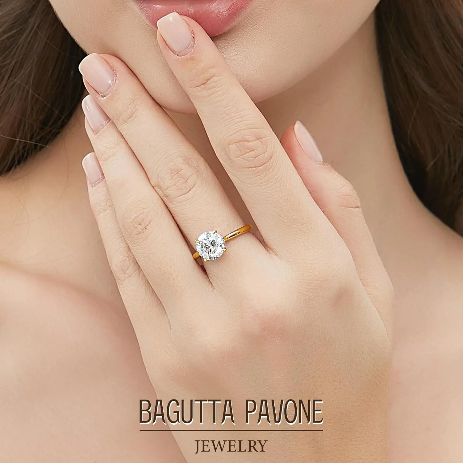 Round Moissanite Engagement Rings for Women, Women's 18K Yellow/White Gold Plated 925 Sterling Silver Engagement Ring Moissanite Promise Rings for Her,Wedding Band Ring 1.5/2/3/4/5CT.