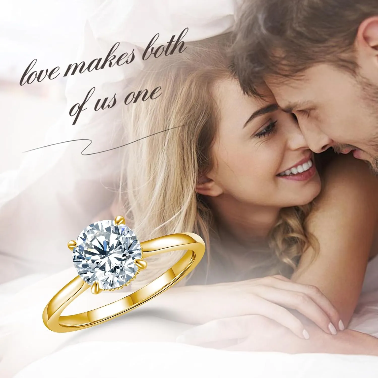 Round Moissanite Engagement Rings for Women, Women's 18K Yellow/White Gold Plated 925 Sterling Silver Engagement Ring Moissanite Promise Rings for Her,Wedding Band Ring 1.5/2/3/4/5CT.