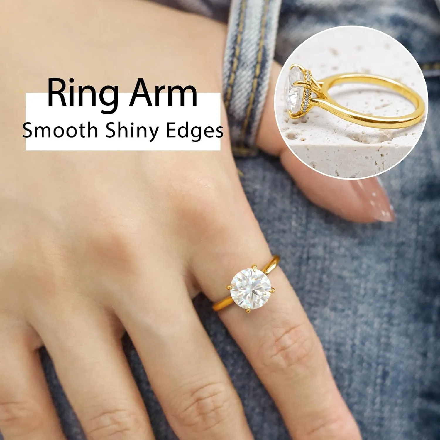 Round Moissanite Engagement Rings for Women, Women's 18K Yellow/White Gold Plated 925 Sterling Silver Engagement Ring Moissanite Promise Rings for Her,Wedding Band Ring 1.5/2/3/4/5CT.
