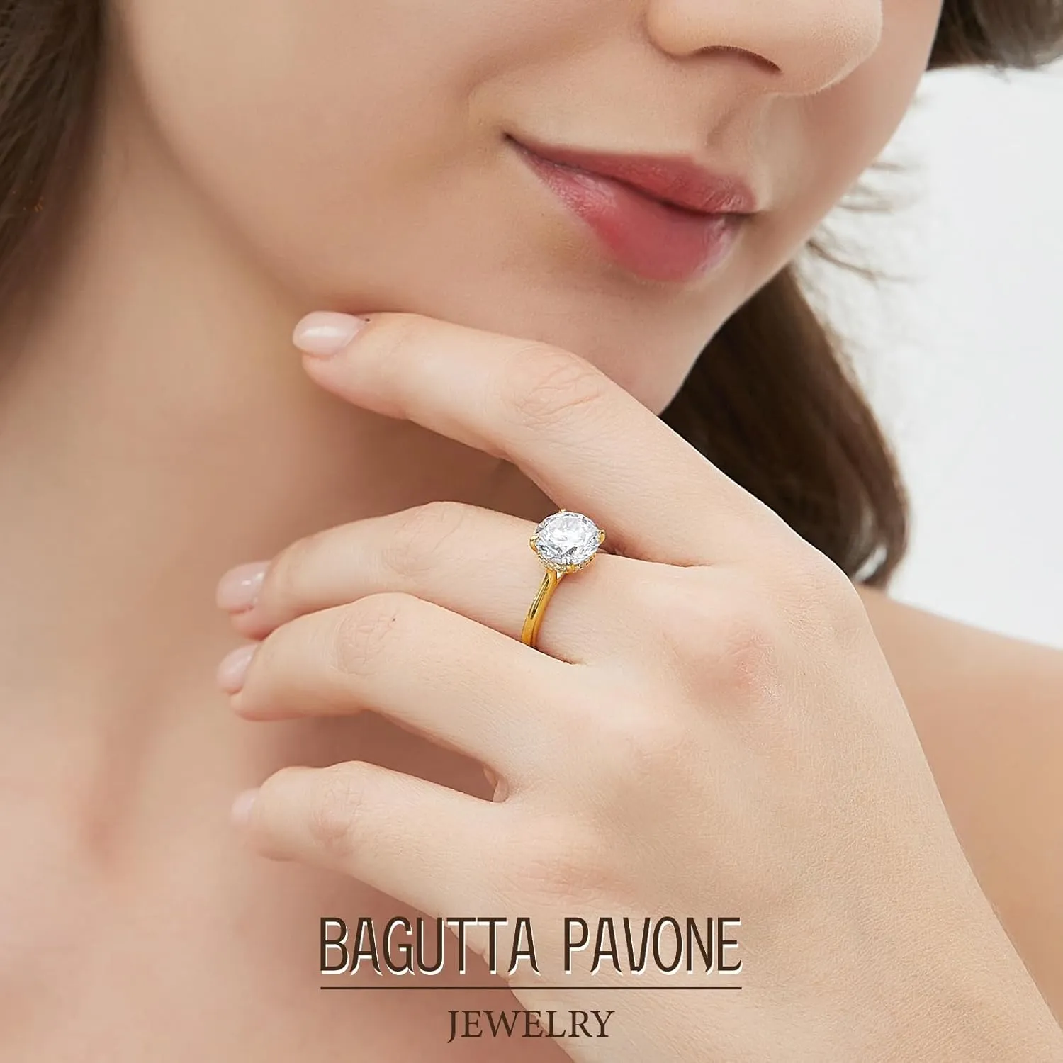 Round Moissanite Engagement Rings for Women, Women's 18K Yellow/White Gold Plated 925 Sterling Silver Engagement Ring Moissanite Promise Rings for Her,Wedding Band Ring 1.5/2/3/4/5CT.