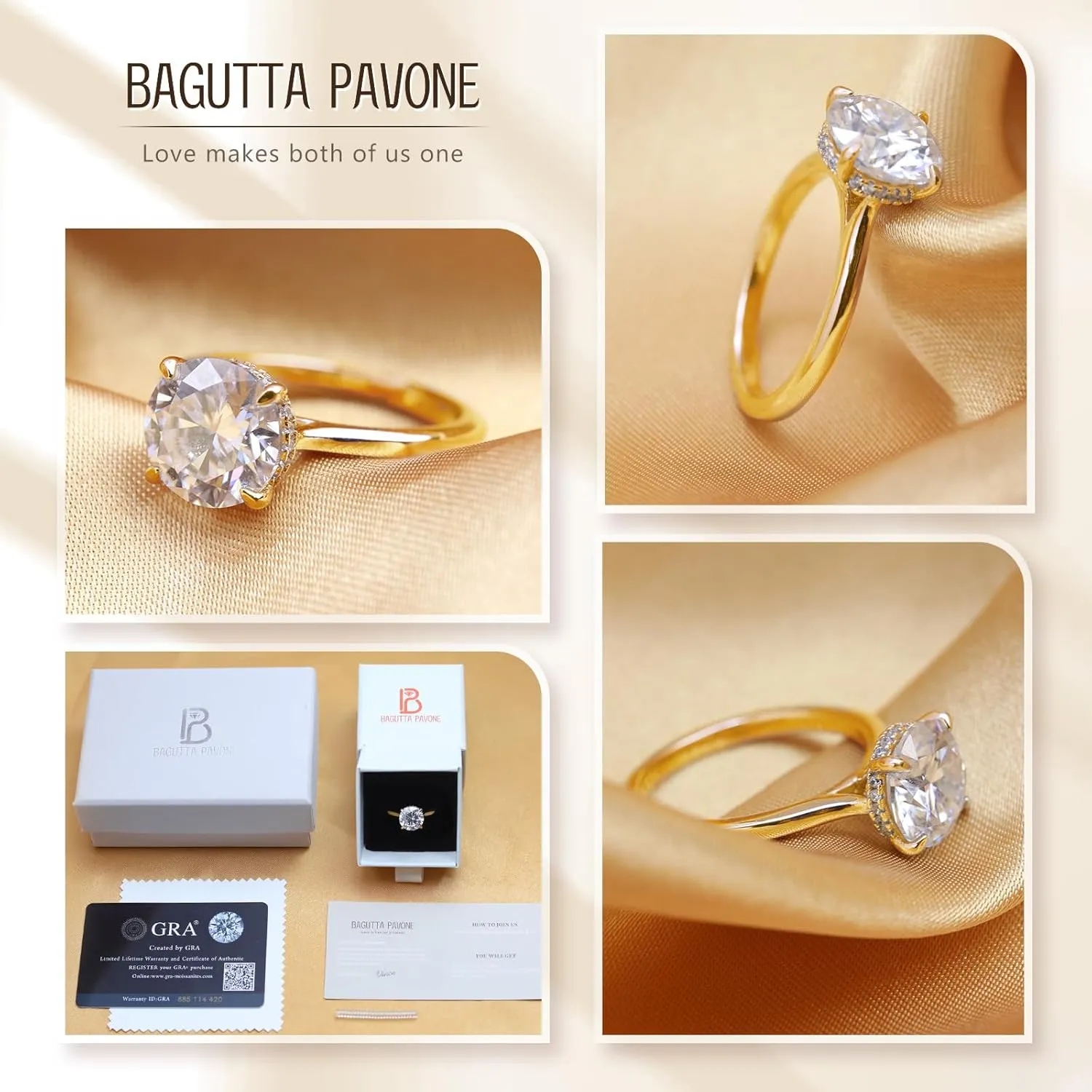 Round Moissanite Engagement Rings for Women, Women's 18K Yellow/White Gold Plated 925 Sterling Silver Engagement Ring Moissanite Promise Rings for Her,Wedding Band Ring 1.5/2/3/4/5CT.