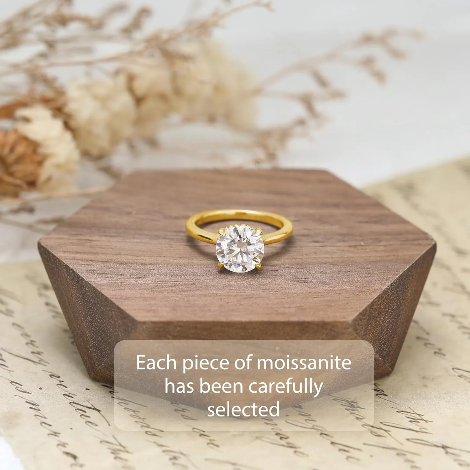 Round Moissanite Engagement Rings for Women, Women's 18K Yellow/White Gold Plated 925 Sterling Silver Engagement Ring Moissanite Promise Rings for Her,Wedding Band Ring 1.5/2/3/4/5CT.