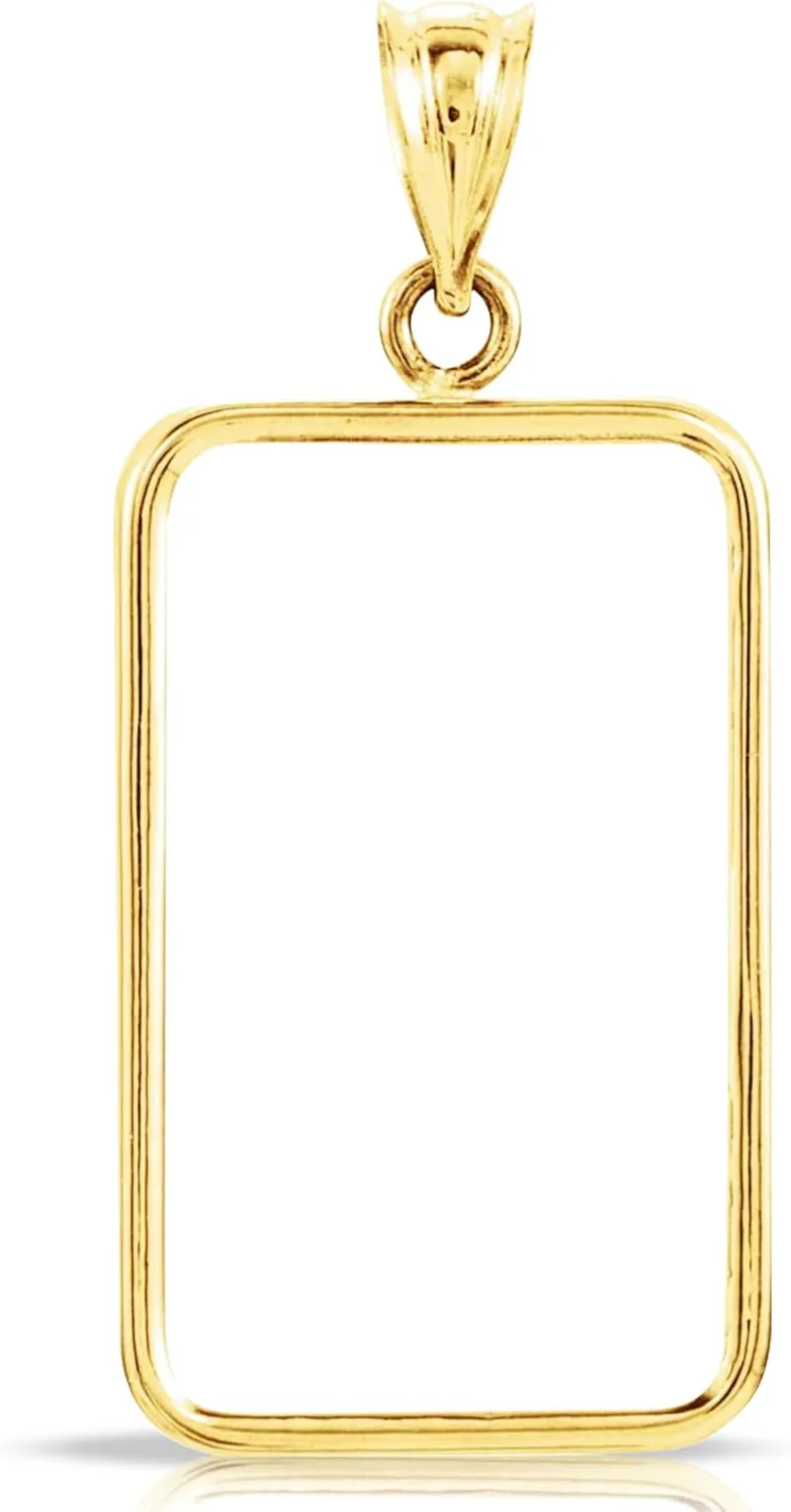 Roy Rose Jewelry 14K Gold Tab Back Frame Pendant for Swiss Pamp Suisse Credit Bar | Open Bezel for Jewelry Making, Gold Charms, Necklace Charms, and Bezels for Crafting & Accessories