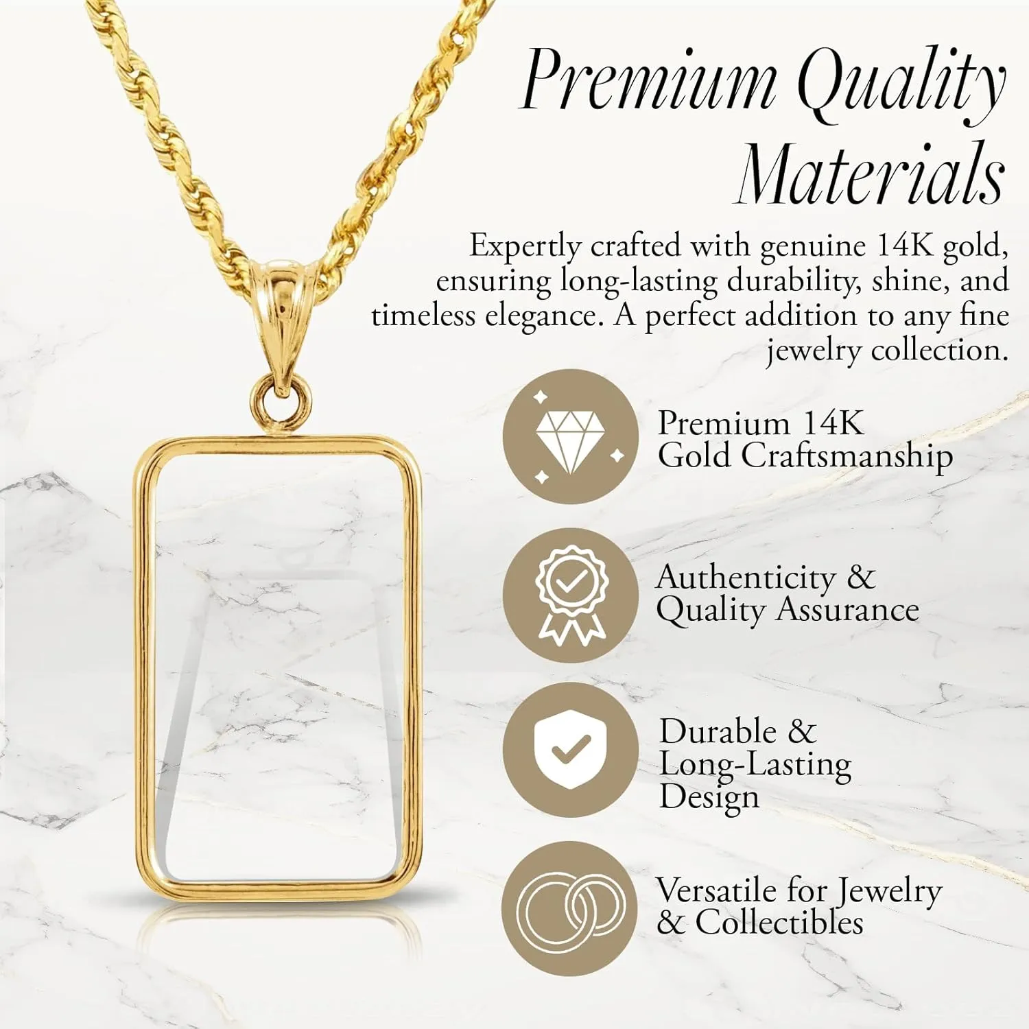 Roy Rose Jewelry 14K Gold Tab Back Frame Pendant for Swiss Pamp Suisse Credit Bar | Open Bezel for Jewelry Making, Gold Charms, Necklace Charms, and Bezels for Crafting & Accessories