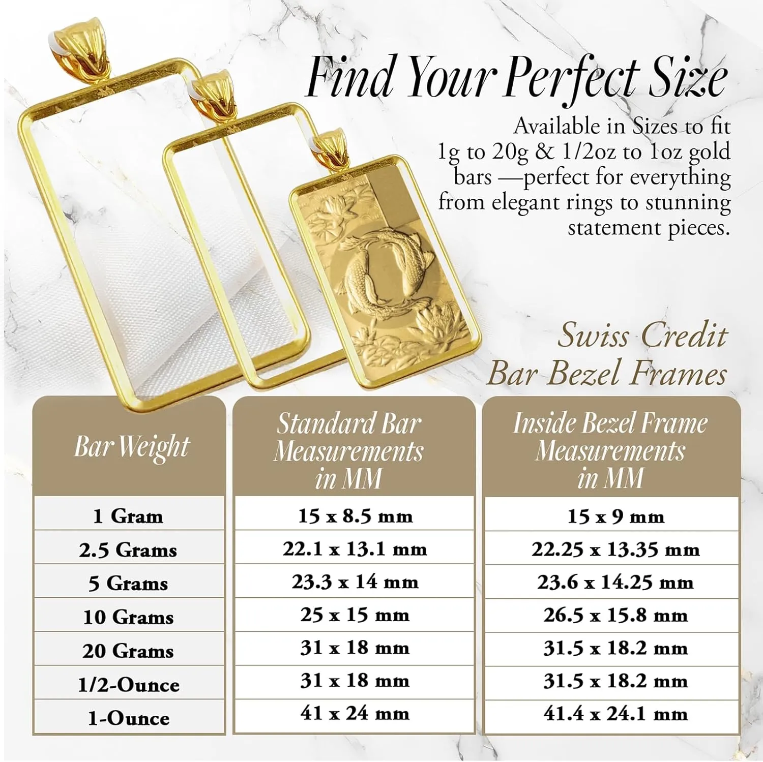 Roy Rose Jewelry 14K Gold Tab Back Frame Pendant for Swiss Pamp Suisse Credit Bar | Open Bezel for Jewelry Making, Gold Charms, Necklace Charms, and Bezels for Crafting & Accessories