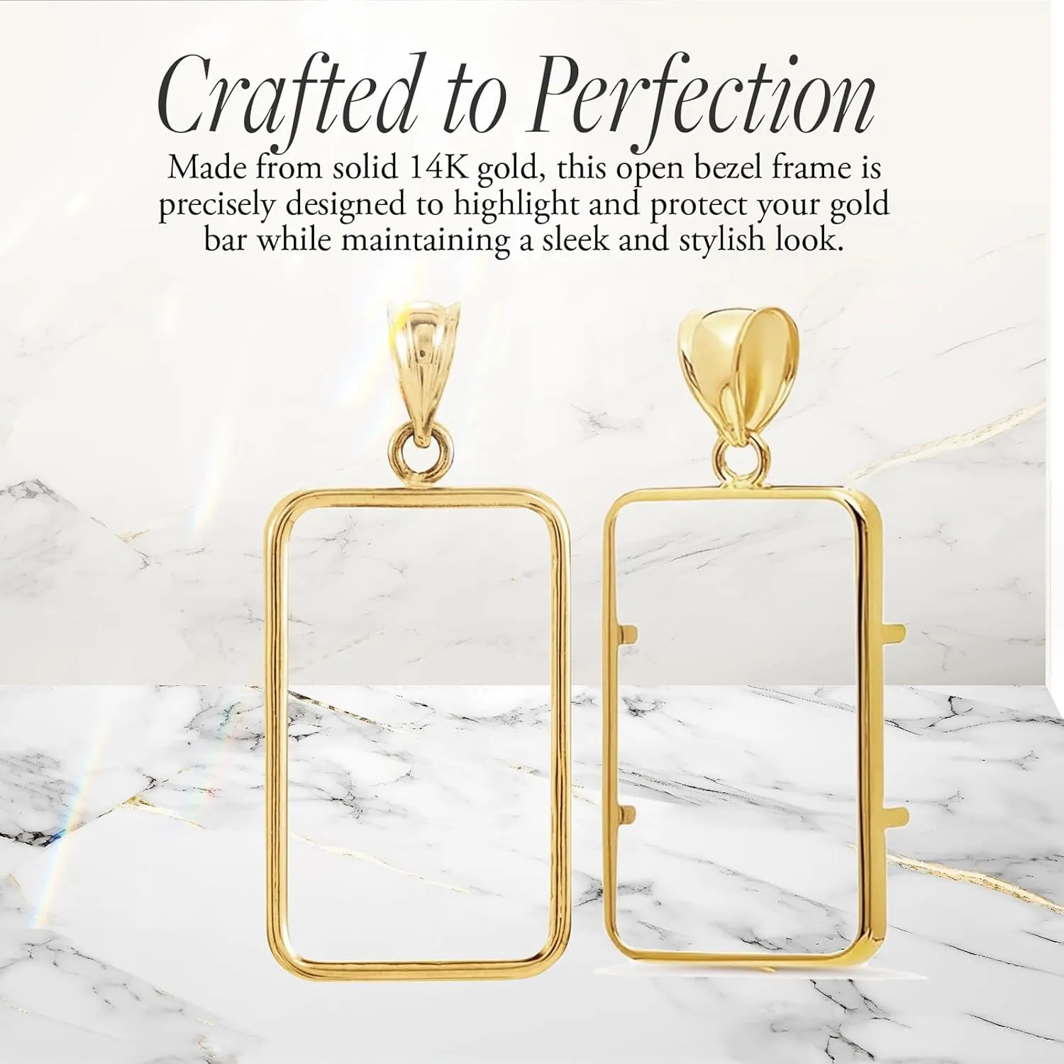 Roy Rose Jewelry 14K Gold Tab Back Frame Pendant for Swiss Pamp Suisse Credit Bar | Open Bezel for Jewelry Making, Gold Charms, Necklace Charms, and Bezels for Crafting & Accessories