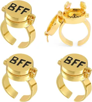 Rrdaily BFF Rings for 2 Best Friends - Gold Cartoon Anime Aesthetic Matching Couple Rings - Adjustable Aesthetic Jewelry for Women