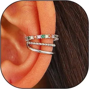 Rrdaily Non Piercing Ear Cuff Earring for Women,Colorful Sparkling Rhinestone Beads Clip On Cartilage Earring Minimalist Ear Clip Earrings Accessories Gifts