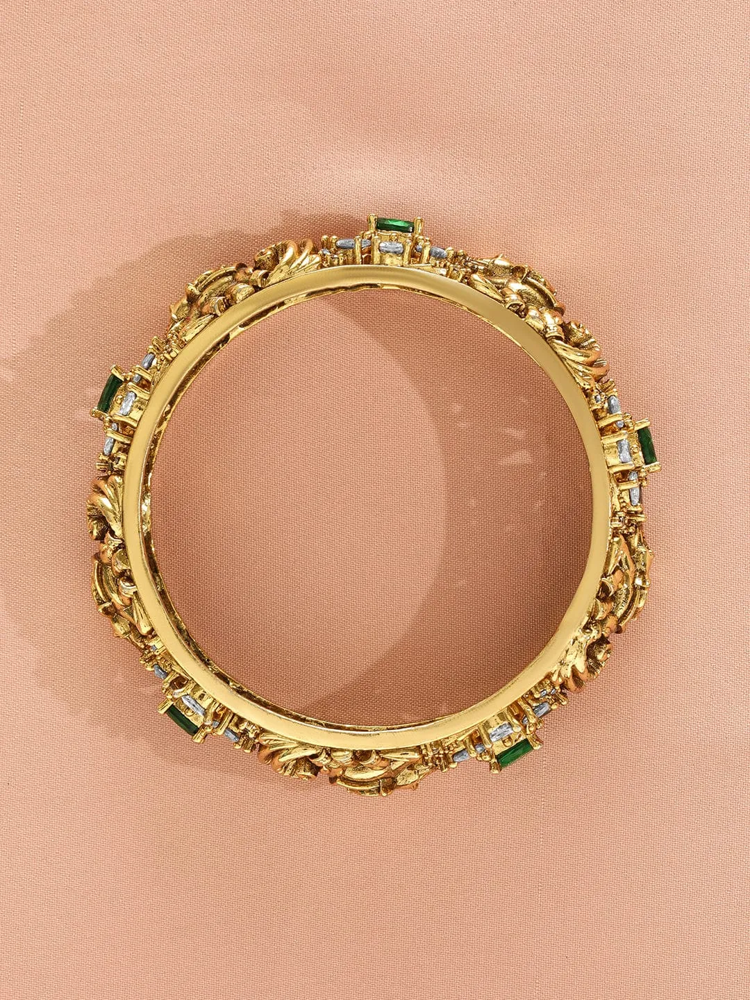 Rubans Pack Of 2 24K Gold-Plated Cubic Zirconia Studded Bangles