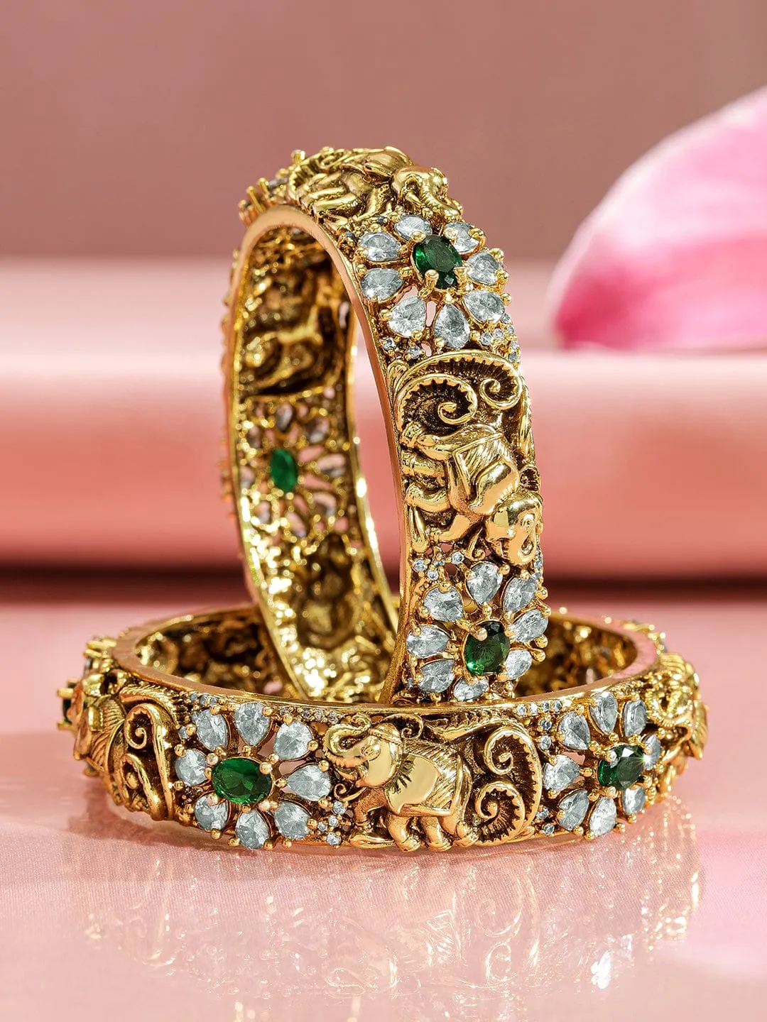 Rubans Pack Of 2 24K Gold-Plated Cubic Zirconia Studded Bangles