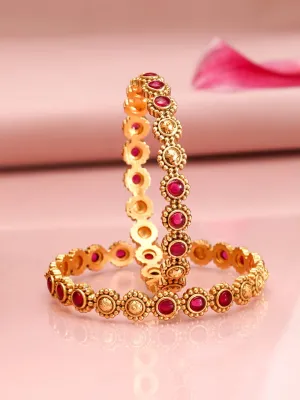 Rubans Set of 2 22K Gold-Plated Ruby Stone Studded Ethnic Bangles