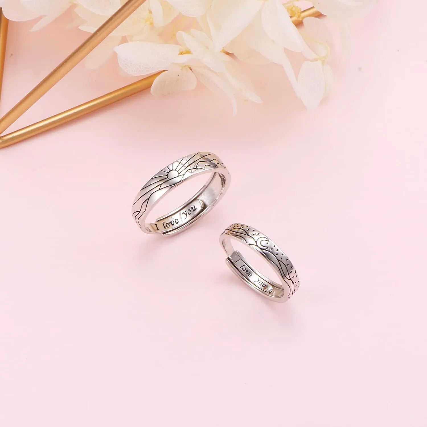 S925 Sterling Silver Couple Rings Set Adjustable Matching Rings Engagement Promise Wedding Gift for Couples Wife Husband
