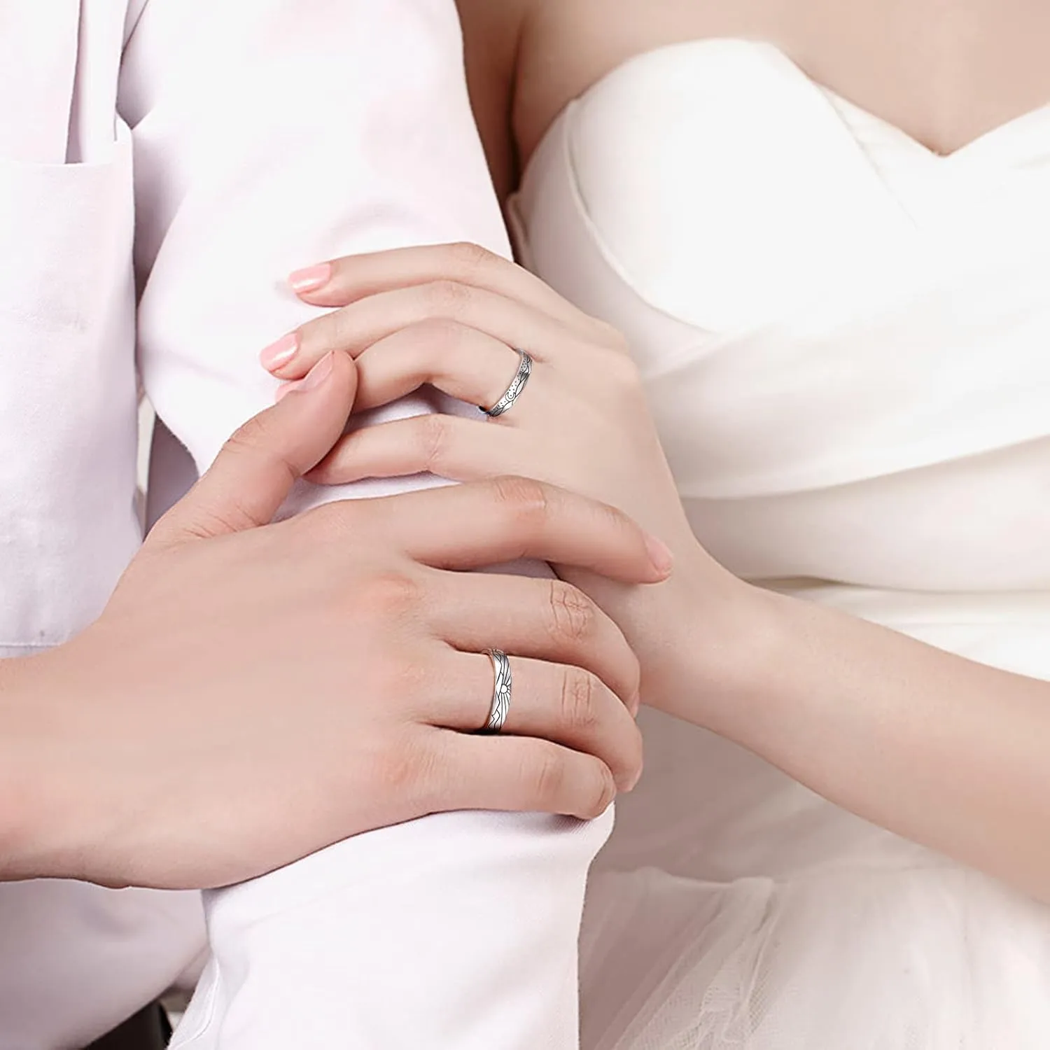 S925 Sterling Silver Couple Rings Set Adjustable Matching Rings Engagement Promise Wedding Gift for Couples Wife Husband