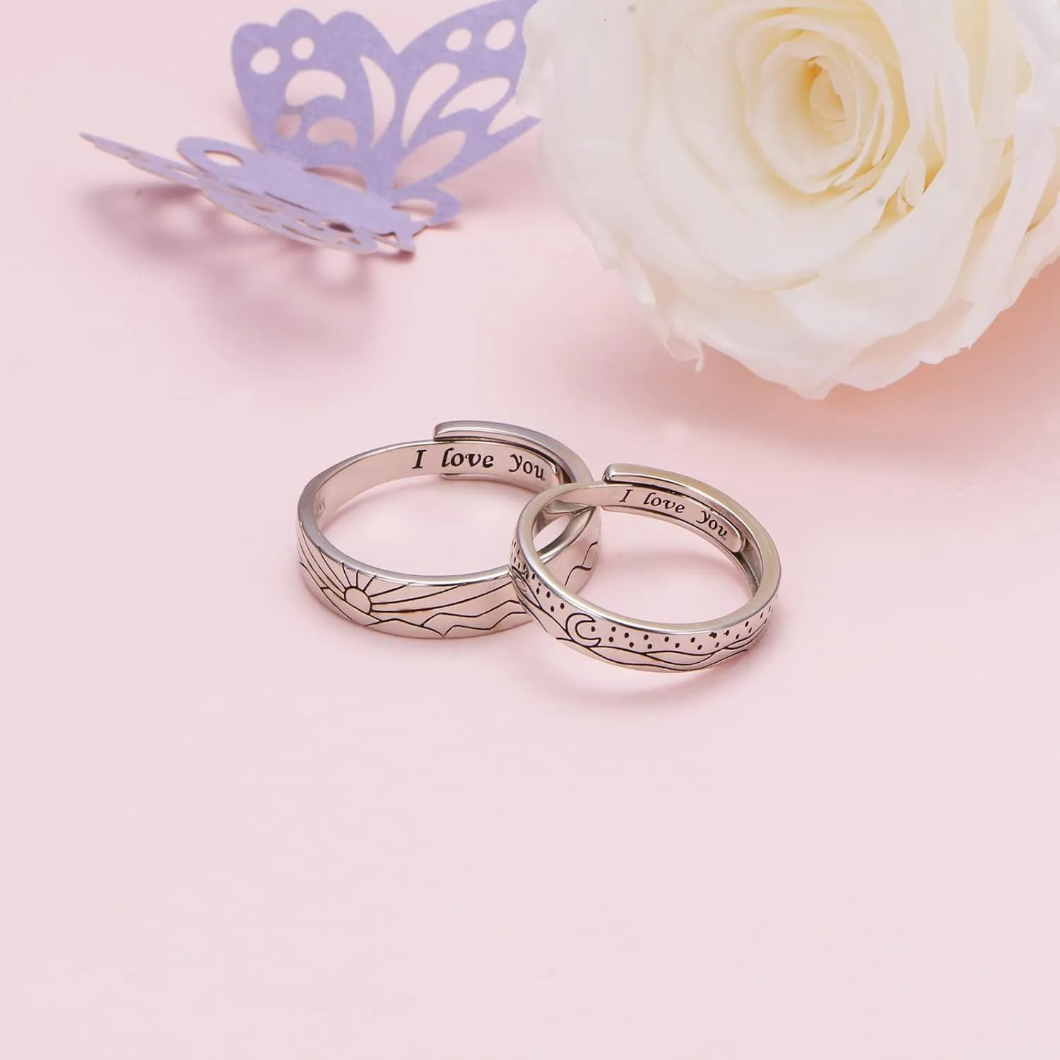 S925 Sterling Silver Couple Rings Set Adjustable Matching Rings Engagement Promise Wedding Gift for Couples Wife Husband