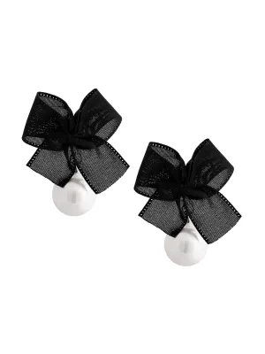 Sacina Black Bow Stud Bow Earrings for Women, Ribbon Imitation-Pearl Earrings, Christmas Jewelry Gifts for Women