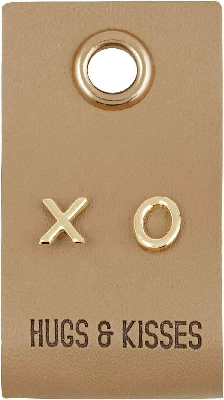 Santa Barbara Design Studio Fleur Jewelry Gold Stud Leather Tag Earrings, XO