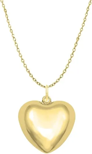 Savlano 925 Sterling Silver Puffy Hallow Heart Pendant Necklace -18K Gold Plated Love Charm Chain for Women Comes with Gift Box- Made in Italy