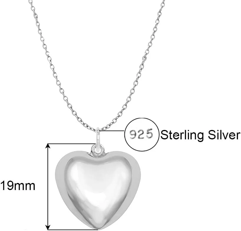 Savlano 925 Sterling Silver Puffy Hallow Heart Pendant Necklace -18K Gold Plated Love Charm Chain for Women Comes with Gift Box- Made in Italy