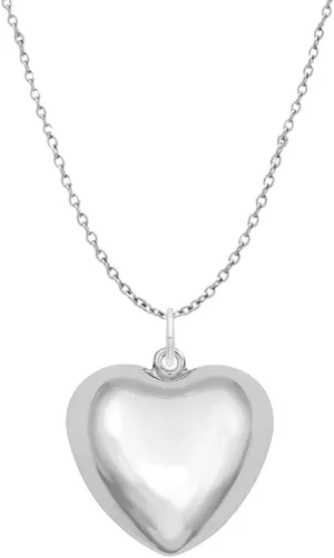 Savlano 925 Sterling Silver Puffy Hallow Heart Pendant Necklace -18K Gold Plated Love Charm Chain for Women Comes with Gift Box- Made in Italy