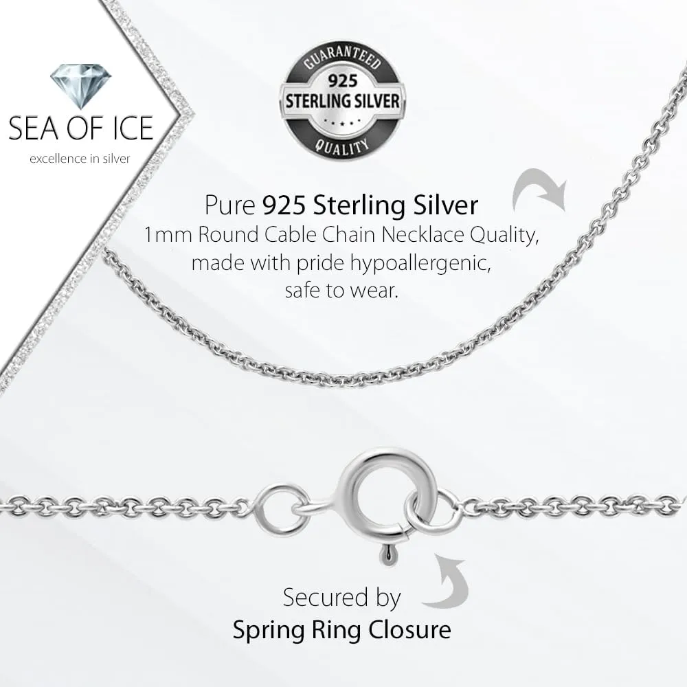 SEA OF ICE Cable Chain Necklace Silver 1mm Round Cable Chain Necklace for Women and Men  925 Sterling Silver Spring Ring Jewelry Chain  Multisize Length Silver Chain Unisex