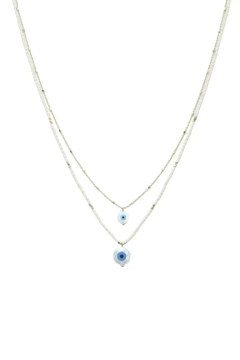 Seed Bead Evil Eye Pendant Layered Necklace