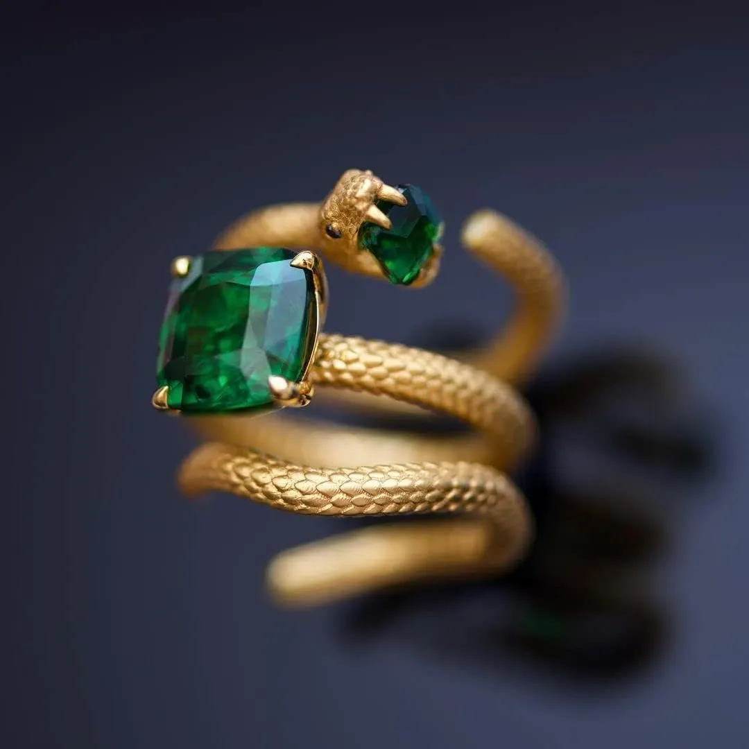 SERPENT RING WITH GREEN STONES Crystal Snake Ring, Gold Stackable Fashion Rings Set For Women's Cubic Zirconia Snake Rings Trendy Jewelry Gifts