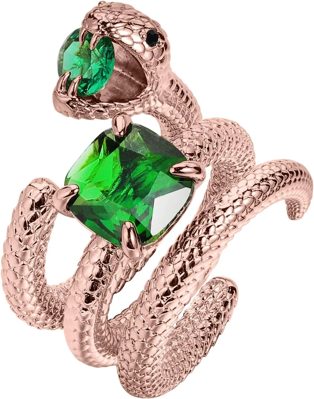 SERPENT RING WITH GREEN STONES Crystal Snake Ring, Gold Stackable Fashion Rings Set For Women's Cubic Zirconia Snake Rings Trendy Jewelry Gifts