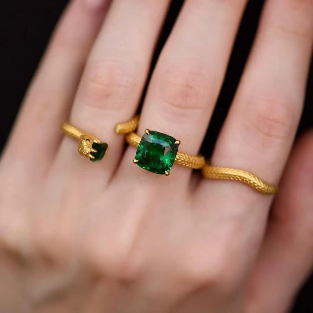 SERPENT RING WITH GREEN STONES Crystal Snake Ring, Gold Stackable Fashion Rings Set For Women's Cubic Zirconia Snake Rings Trendy Jewelry Gifts