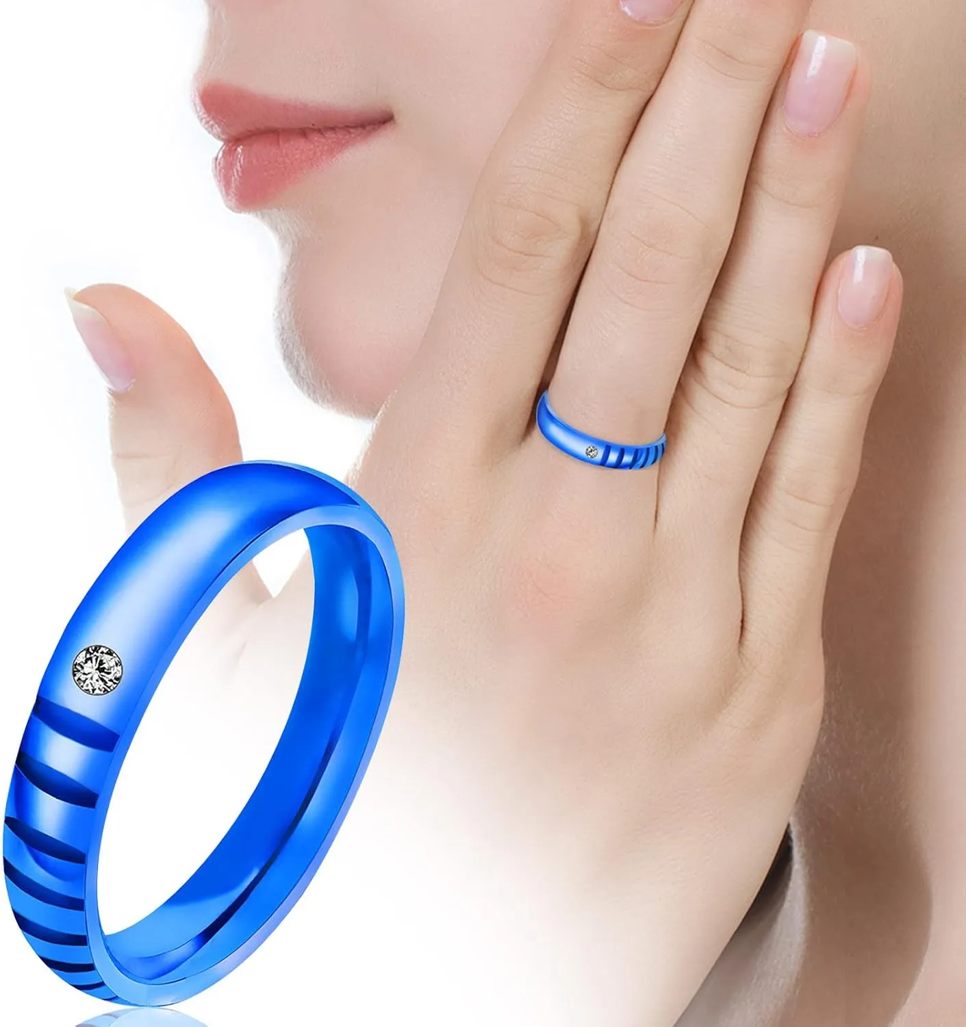 SHANGMAOYO Titanium Steel Blue Couple Ring Jewelry Birthday Proposal Gift Bridal Engagement Party Ring Toe Ring Sets Mood Ring Set Rings (Color : D, Size : One Size)