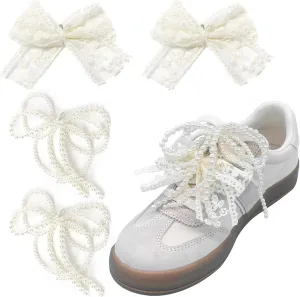 Shoe Charms for Sneakers, Elegant Pearl Bowknot Shoelace Decoration Clip Charms for Sambas Dress Shoes DIY Shoe Accessories for Women Girls