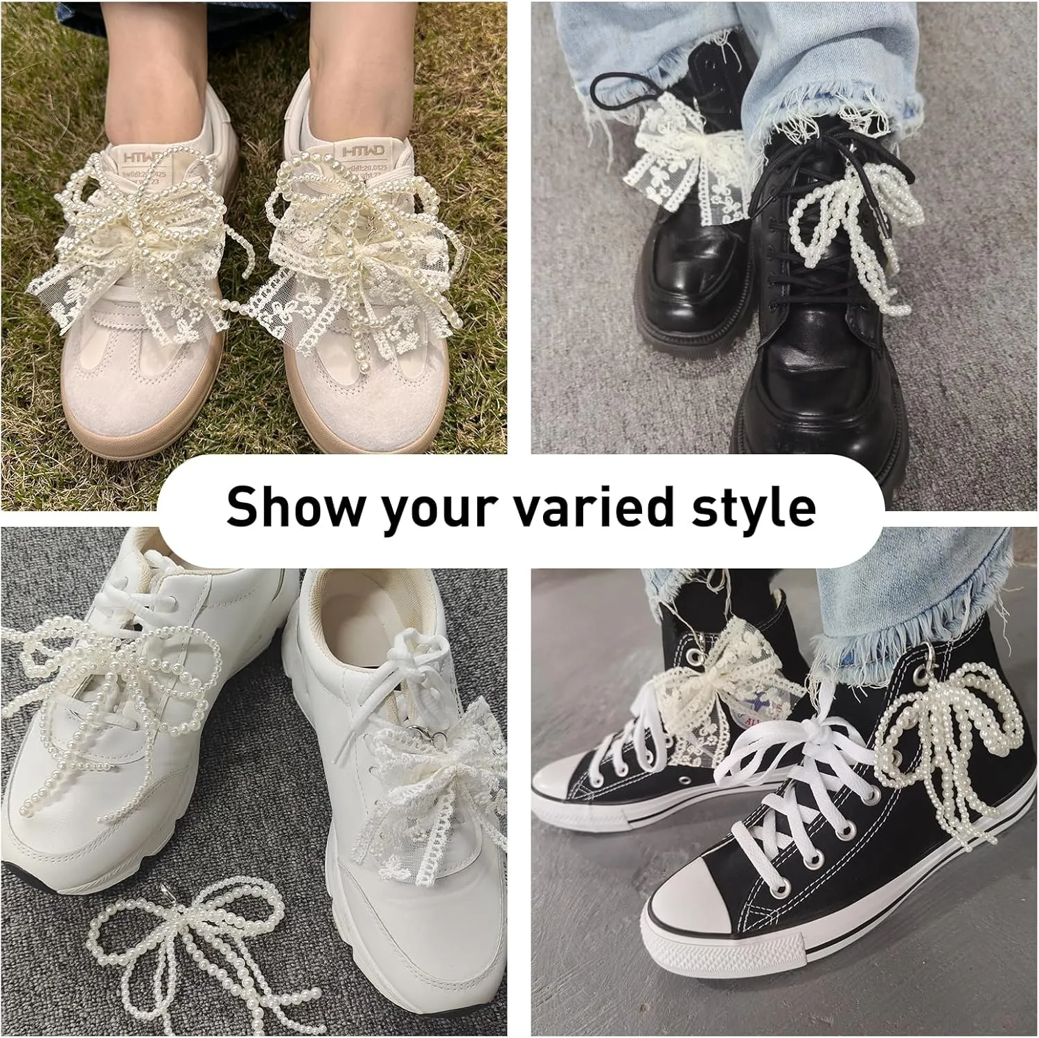 Shoe Charms for Sneakers, Elegant Pearl Bowknot Shoelace Decoration Clip Charms for Sambas Dress Shoes DIY Shoe Accessories for Women Girls