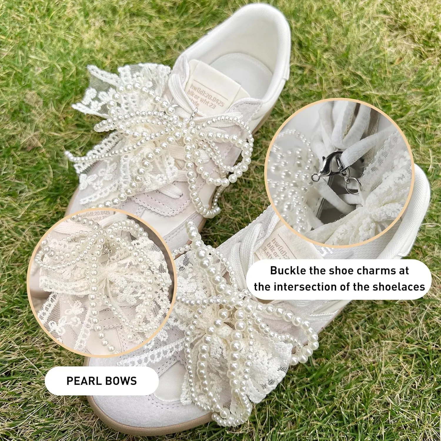 Shoe Charms for Sneakers, Elegant Pearl Bowknot Shoelace Decoration Clip Charms for Sambas Dress Shoes DIY Shoe Accessories for Women Girls