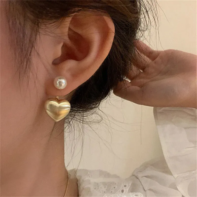 Silver Color Love Heart Trendy Elegant Bride Pearl Minimalist Earring