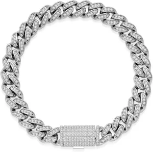 Silver Cuban Link Bracelet for Men - Chunky Iced Out Design with Full CZ & Moissanite - Ideal Men's Jewelry Gift & Hip-Hop Silver Bracelet for Men