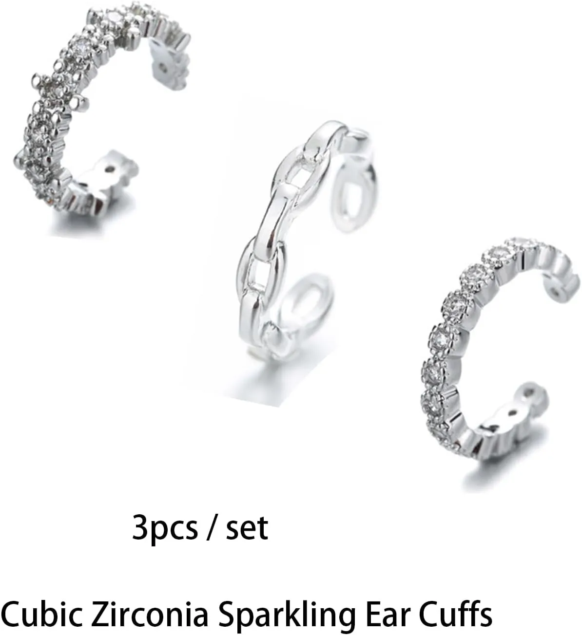 Silver Ear Cuffs for Women Non Piercing Cubic Zirconia Sparkling Huggie Ear Cuff Earrings Gold Cuff Fake Earrings Cartilage Earrings
